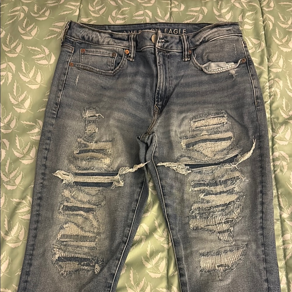 Distressed Blue Jeans